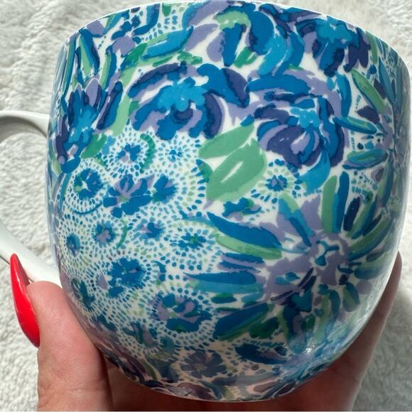 2PC Set Lilly Pulitzer Blue & Green Tea or Coffee Cups with Gold Trim - Picture 7 of 7